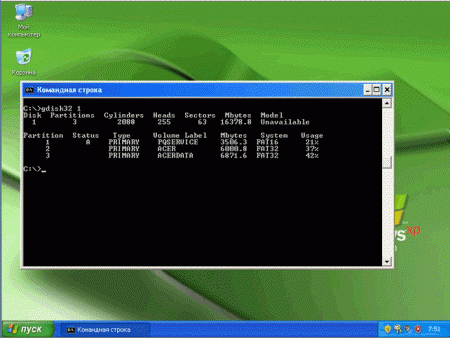 Создание скрытого раздела для предустановленной Windows XP
