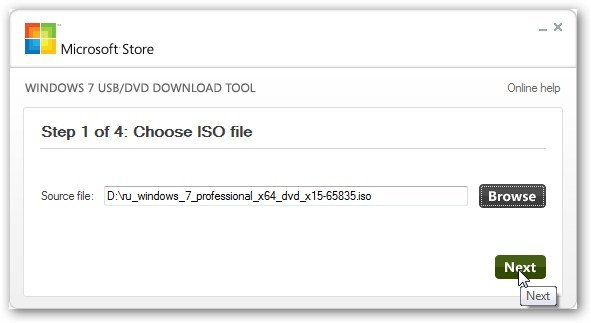 3. Запустите программу Microsoft Windows 7 USB / DVD Download Tool